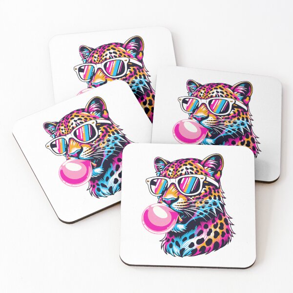 Item preview, Neon Leopard with Sunglasses Blowing Bubble Gum – Retro Pop Art Animal Design designed and sold by ArcticFoxStudio.