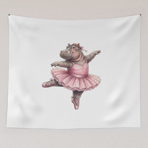 Item preview, Cute Hippo Ballerina Dancing In Pink Tutu Watercolor Art designed and sold by DH-ArtLab.