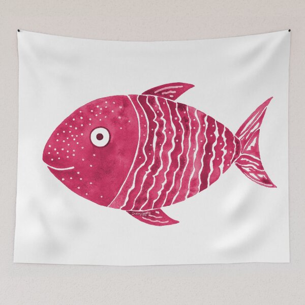 Item preview, Raspberry Striped Fish Watercolor  designed and sold by AlinaArt&Design.