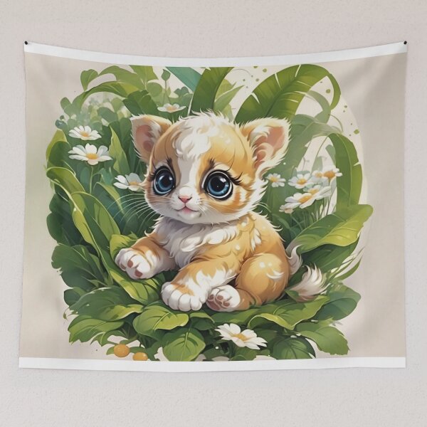 Item preview, Blue-Eyed Kitten Nestled in Daisy Garden Leaves designed and sold by CASASIS_MERCH.