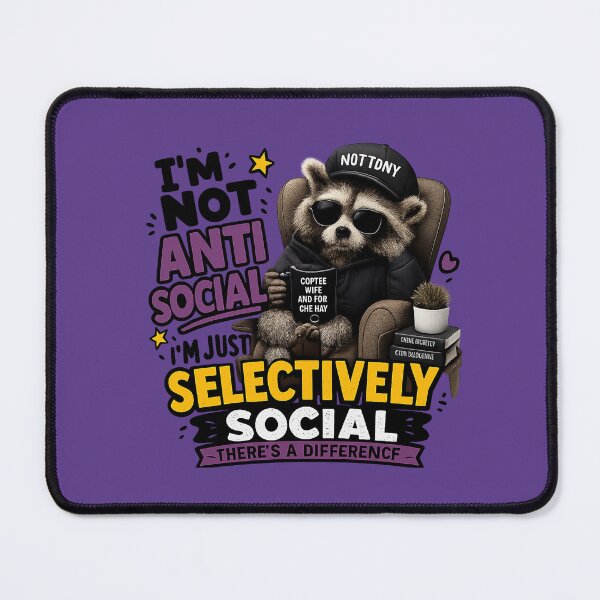 Item preview, Funny Introvert Raccoon PNG – “Selectively Social” Meme Graphic Transparent Background designed and sold by AnimalAirtistry.