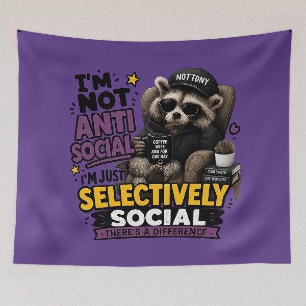 Item preview,  Funny Introvert Raccoon PNG – “Selectively Social” Meme Graphic Transparent Background designed and sold by AnimalAirtistry.