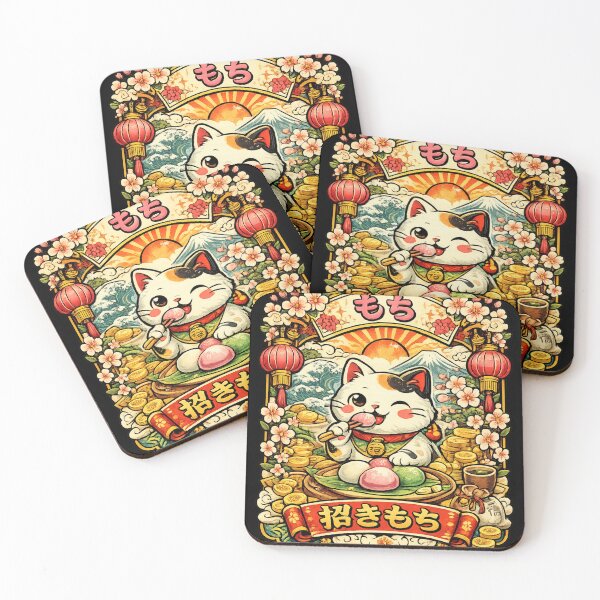 Item preview, Lucky Cat Eating Mochi Japan Kawaii designed and sold by redsharkuk.