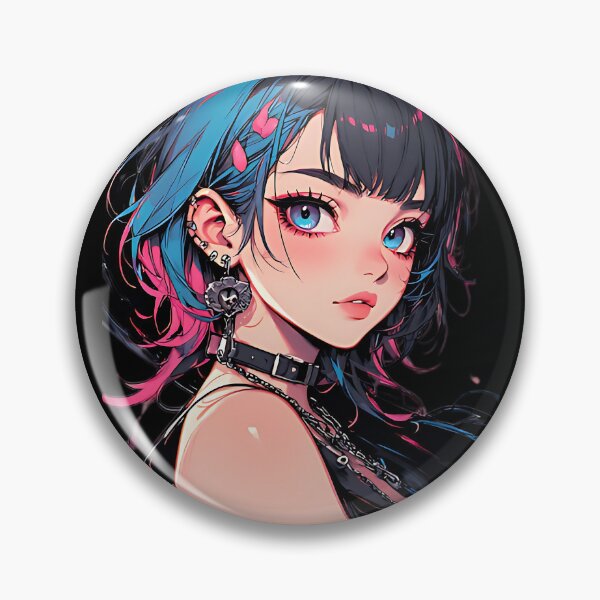 Item preview, Edgy E-Girl Anime Art Goth Aesthetic Blue & Pink Hair designed and sold by UrbanPrts.