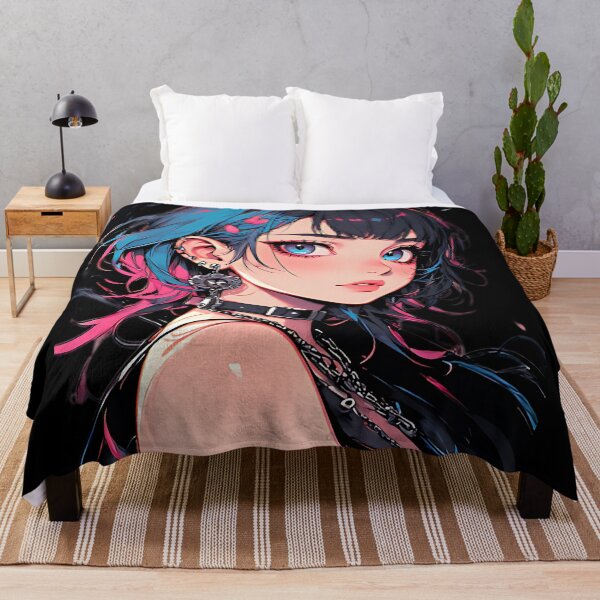 Item preview, Edgy E-Girl Anime Art Goth Aesthetic Blue & Pink Hair designed and sold by UrbanPrts.