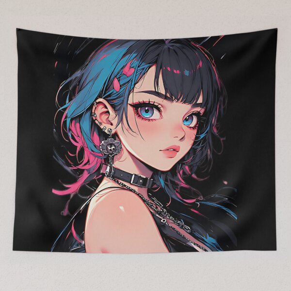 Item preview, Edgy E-Girl Anime Art Goth Aesthetic Blue & Pink Hair designed and sold by UrbanPrts.