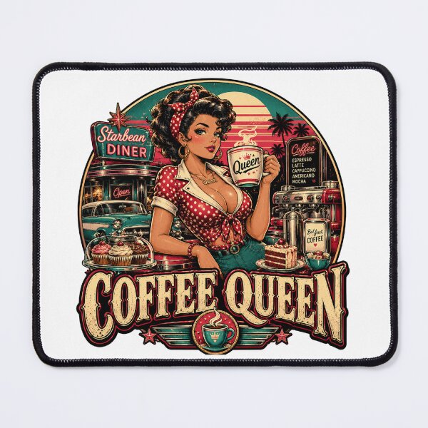 Item preview, Coffee Queen Pin-Up Girl Retro Diner designed and sold by JonelleTshirts.