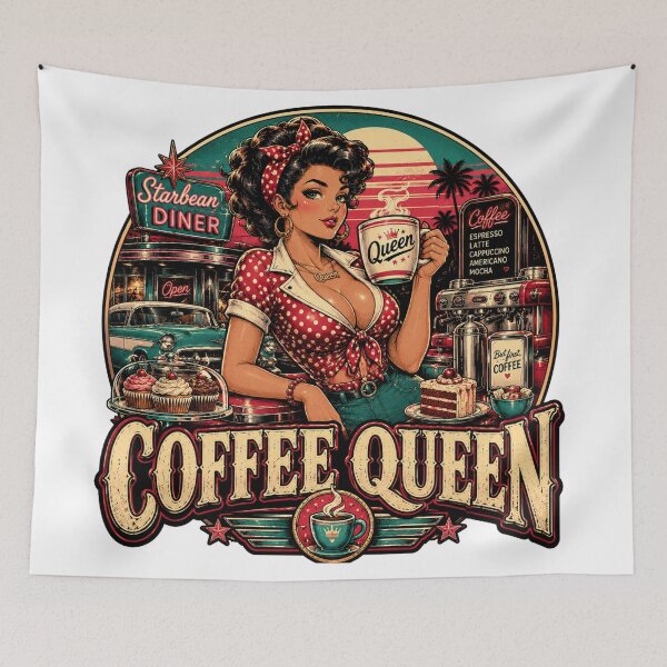 Item preview, Coffee Queen Pin-Up Girl Retro Diner designed and sold by JonelleTshirts.