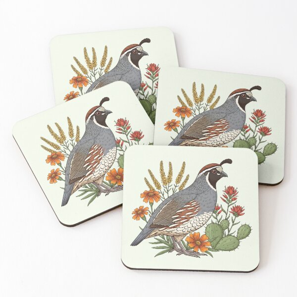 Item preview, Gambel's Quail With Desert Wildflowers Bold Bird Illustration designed and sold by BirdsnStuff.