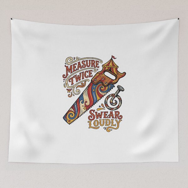 Item preview, Hand Drawn Retro Woodworker Measure Twice Humor designed and sold by EKHOAISTORE.
