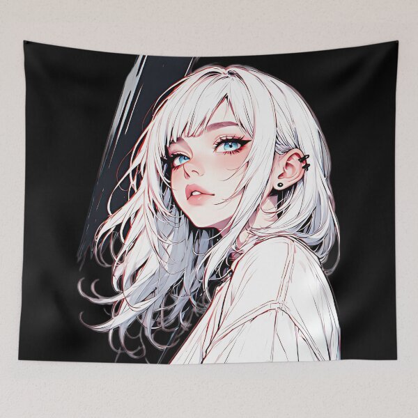 Item preview, Ethereal White Hair Anime Girl Blue Eyes Soft Manga designed and sold by UrbanPrts.