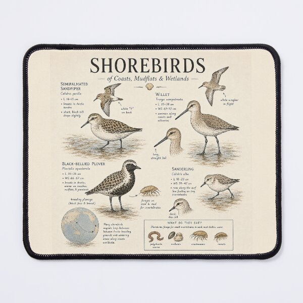 Item preview, Shorebirds of Coasts, Mudflats & Wetlands – Vintage Naturalist Field Guide Illustration designed and sold by DiamondSkyShirt.