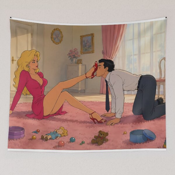 Item preview, Spoiled Rich Girl and Loyal Suitor – Retro Anime Femme Fatale Illustration designed and sold by  Hollow Moon Studios..