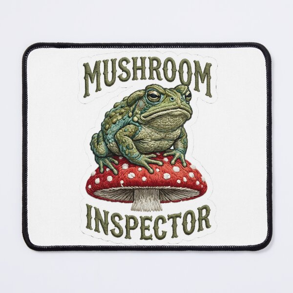 Item preview, Faux Embroidery Grumpy Toad Mushroom Inspector Cottagecore designed and sold by EKHOAISTORE.