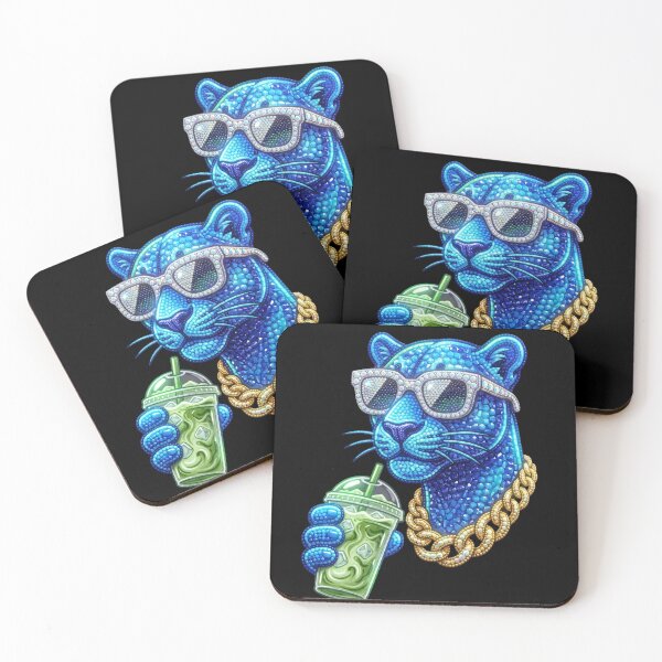 Item preview, Cool Blue Panther with Matcha Iced Latte 3D Bead Art designed and sold by Rahaf-shop9.