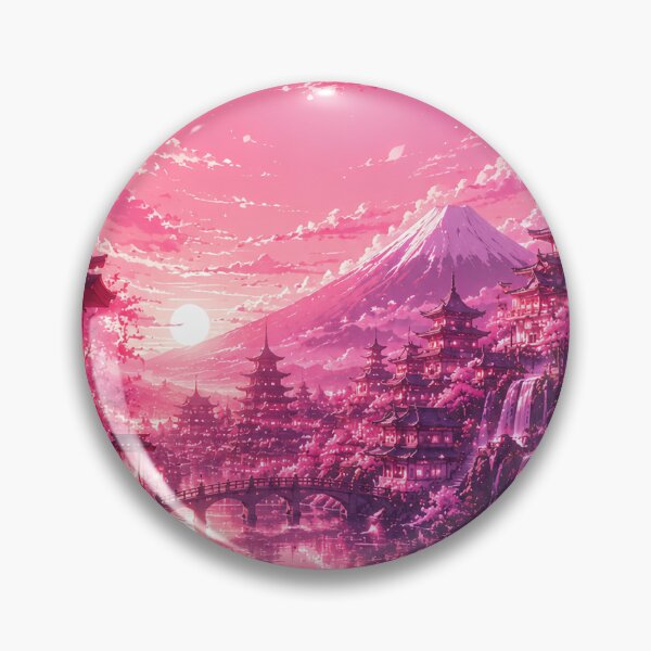 Item preview, Pink Sakura Anime Fantasy Landscape designed and sold by PixelMood Stickers.
