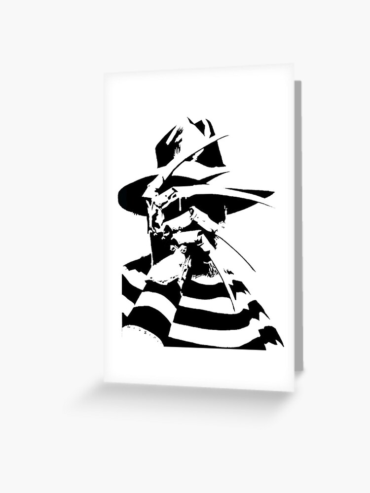 freddy krueger black and white greeting card by supradon redbubble redbubble