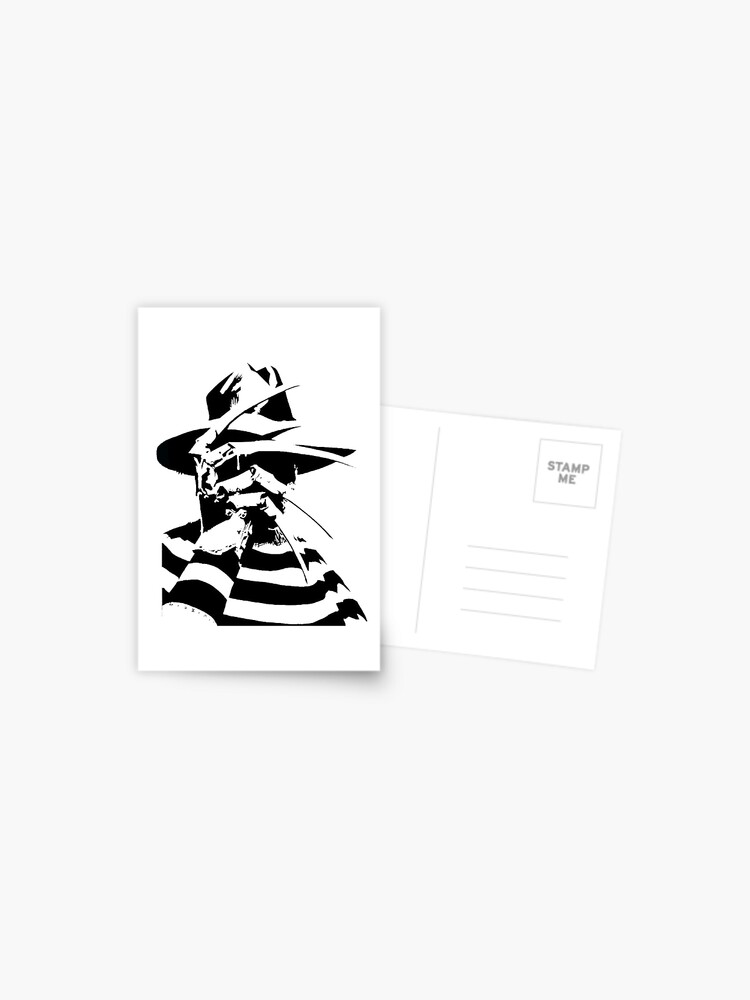 freddy krueger black and white postcard by supradon redbubble redbubble