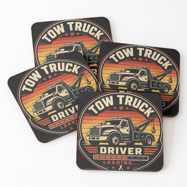 Item preview, Tow Truck Driver Loading Vintage Sunset Badge designed and sold by kakmi-art.