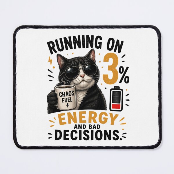 Item preview, Running on 3% Energy and Bad Decisions Black Cat designed and sold by yasmh.