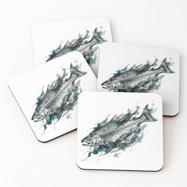 Item preview, Modern X Ray Salmon Fish Bone Ink Splatter Art designed and sold by DuckOddity.