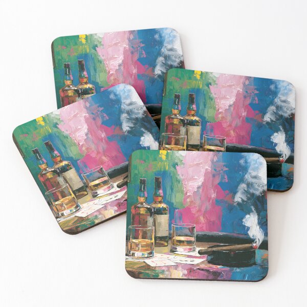 Item preview, All In After Midnight - Whiskey Cigars and Poker Chips Amid a Storm of Vibrant Color designed and sold by OlfactoART Studio.