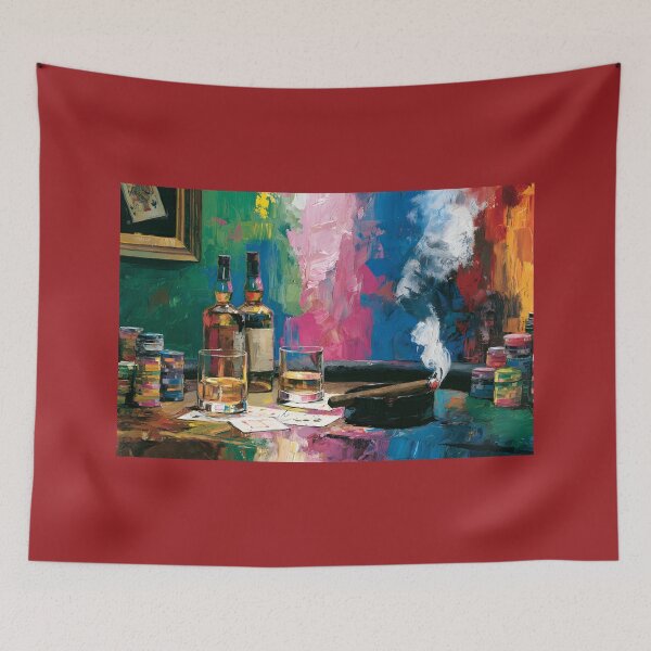 Item preview, All In After Midnight - Whiskey Cigars and Poker Chips Amid a Storm of Vibrant Color designed and sold by OlfactoART Studio.