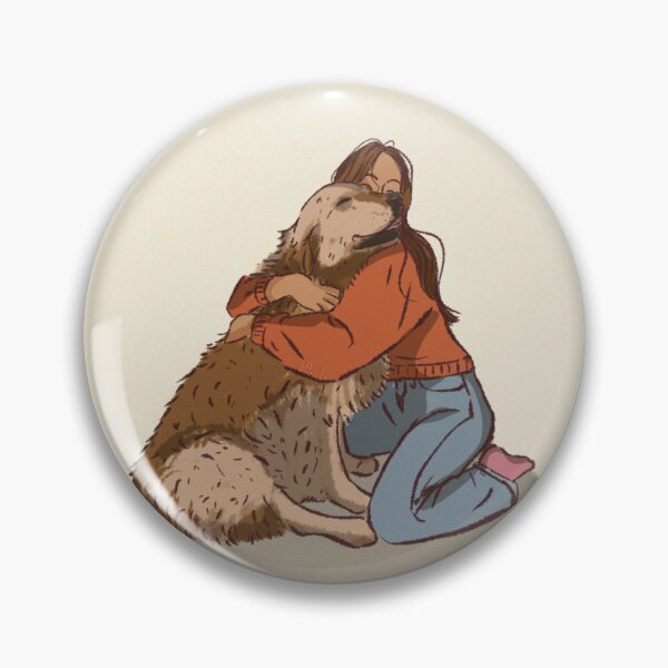 Item preview, Woman in a orange shirt hugging her cute dog  designed and sold by Hessah-HA.