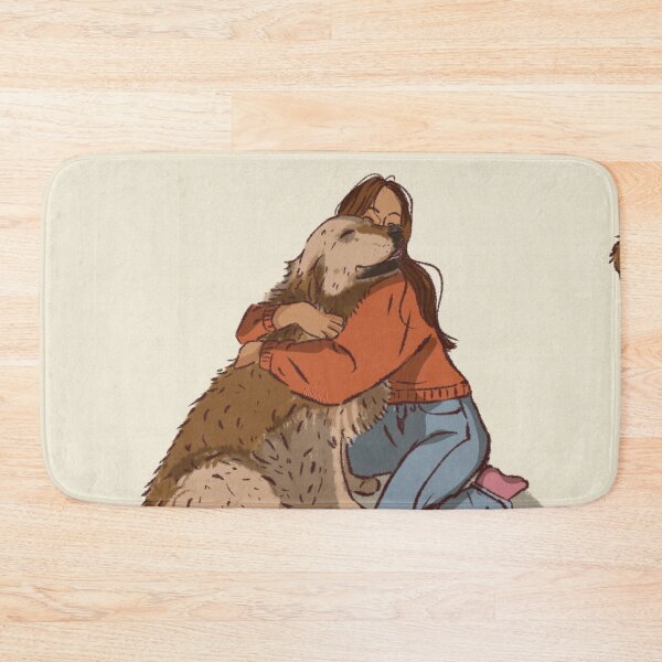 Item preview, Woman in a orange shirt hugging her cute dog  designed and sold by Hessah-HA.