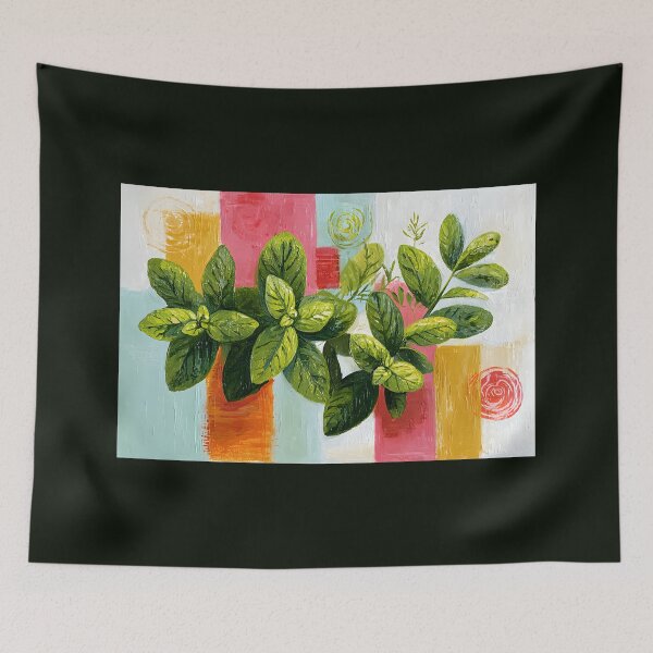Item preview, Mint Leaves in Modern Color - Fresh Botanical Energy Woven Through Bold Geometric Abstraction designed and sold by OlfactoART Studio.