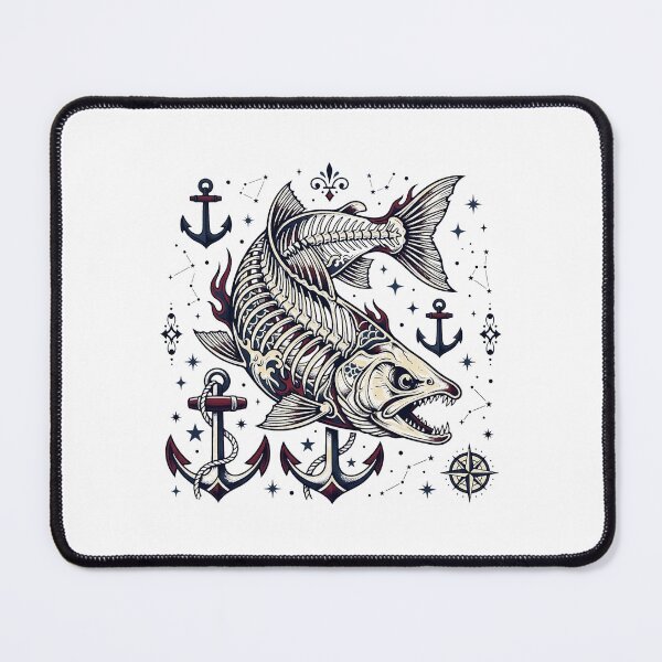 Item preview, Neo Traditional Salmon Skeleton Anchor Tattoo Flash designed and sold by DuckOddity.