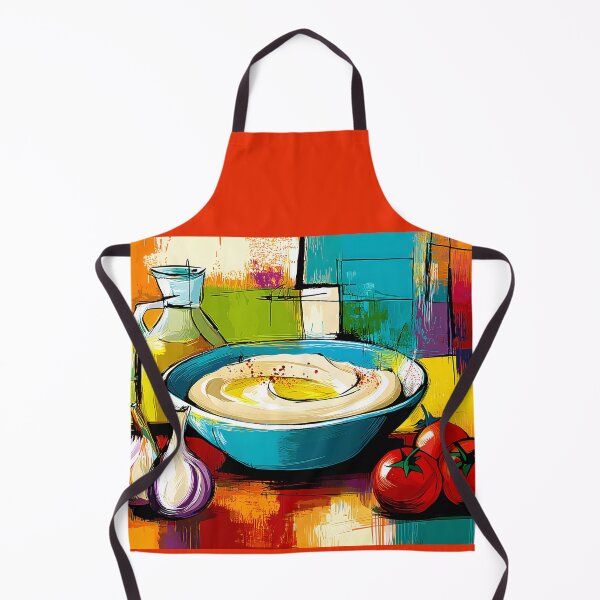 Item preview, Mediterranean Feast in Color - Hummus Garlic and Tomatoes in a Bold Geometric Celebration designed and sold by OlfactoART Studio.