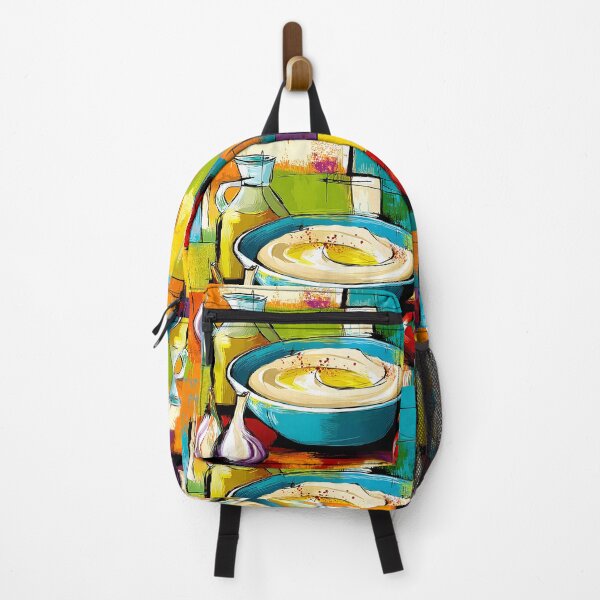 Item preview, Mediterranean Feast in Color - Hummus Garlic and Tomatoes in a Bold Geometric Celebration designed and sold by OlfactoART Studio.