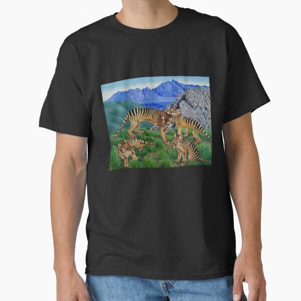 Vista previa del artículo con la obra «Futuro alternativo de los Tigres de Tasmania», diseñado y vendido por BritaLeetheGallery.