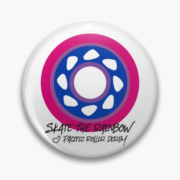 Aperçu de l'œuvre Roue de patin à roulettes Drapeau bisexuel LGBT Fierté créée et vendue par Pacific Roller Derby.