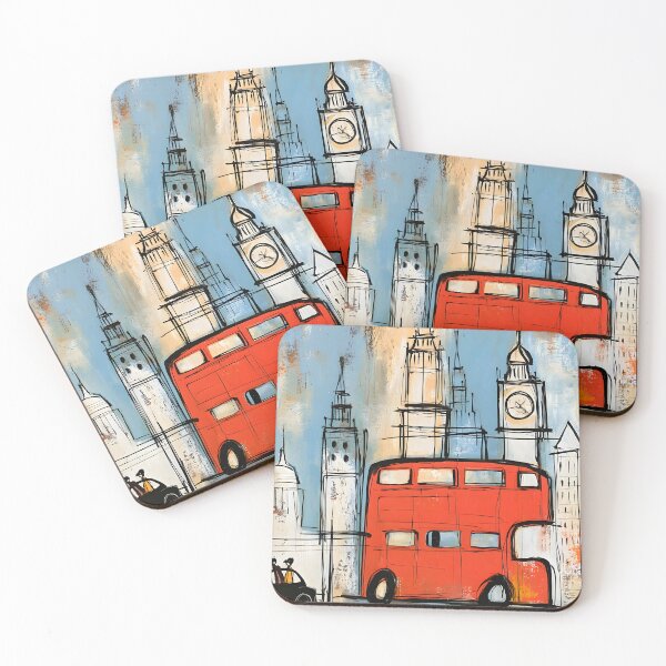 Item preview, London in Motion - Iconic City Landmarks and the Timeless Red Double Decker in Whimsical Urban Color designed and sold by OlfactoART Studio.
