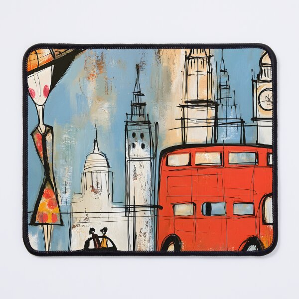 Item preview, London in Motion - Iconic City Landmarks and the Timeless Red Double Decker in Whimsical Urban Color designed and sold by OlfactoART Studio.