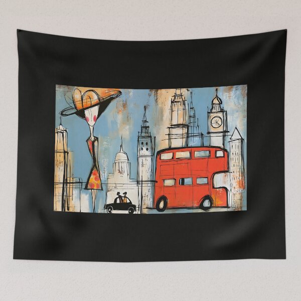 Item preview, London in Motion - Iconic City Landmarks and the Timeless Red Double Decker in Whimsical Urban Color designed and sold by OlfactoART Studio.