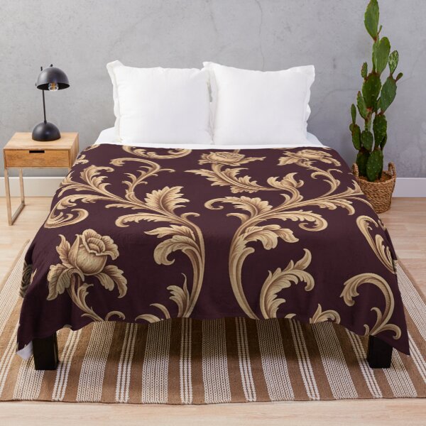 Item preview, Luxurious Baroque Gold Rose Pattern | Ornate Maroon Scroll Seamless Repeat designed and sold by Midnight Veil Designs.