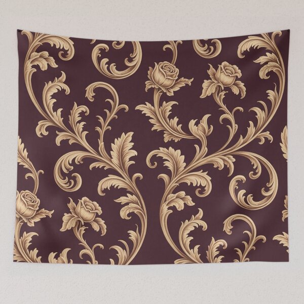 Item preview, Luxurious Baroque Gold Rose Pattern | Ornate Maroon Scroll Seamless Repeat designed and sold by Midnight Veil Designs.