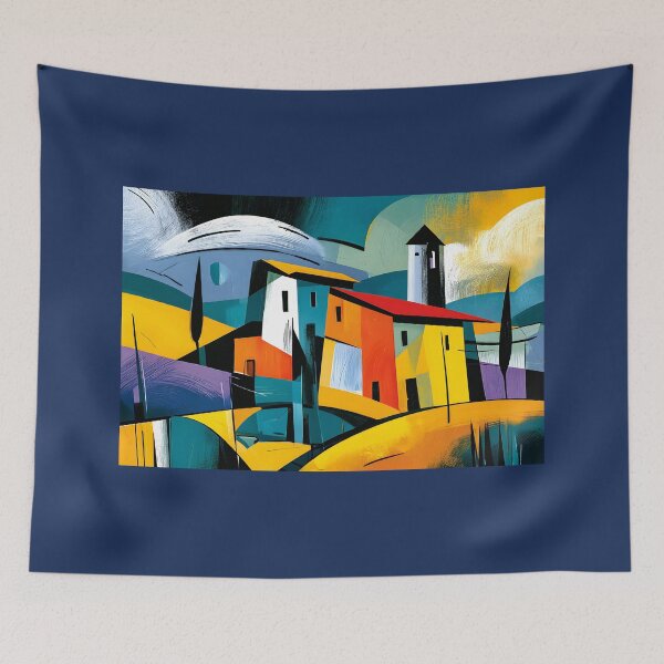 Item preview, Tuscany Through Angular Light - Vibrant Geometric Villages and Cypress Trees in Abstract Harmony designed and sold by OlfactoART Studio.