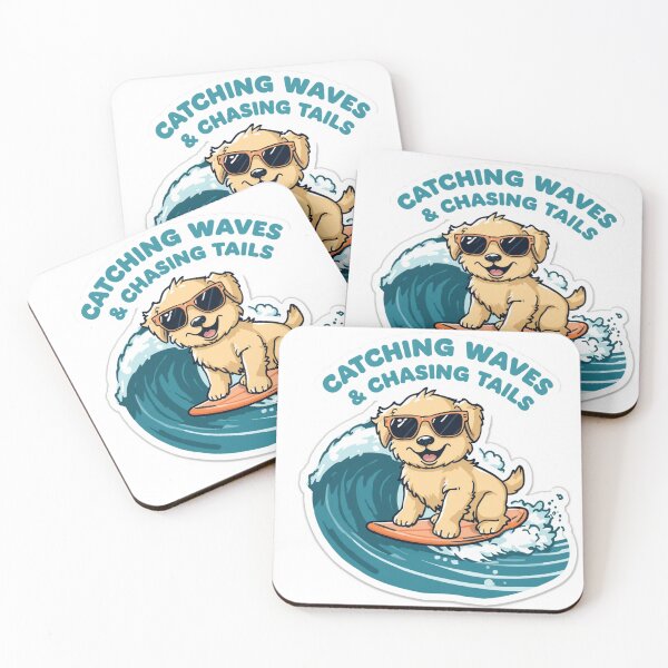 Item preview, Catching Waves & Chasing Tails | Cute Surfing Dog Puppy designed and sold by AMBAYK.