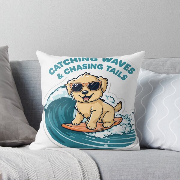 Item preview, Catching Waves & Chasing Tails | Cute Surfing Dog Puppy designed and sold by AMBAYK.