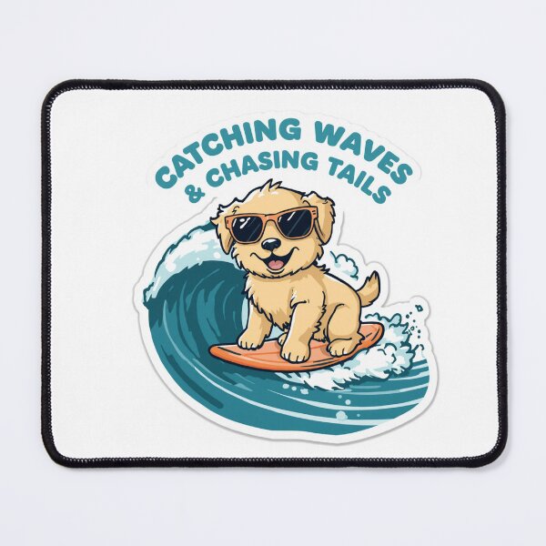 Item preview, Catching Waves & Chasing Tails | Cute Surfing Dog Puppy designed and sold by AMBAYK.