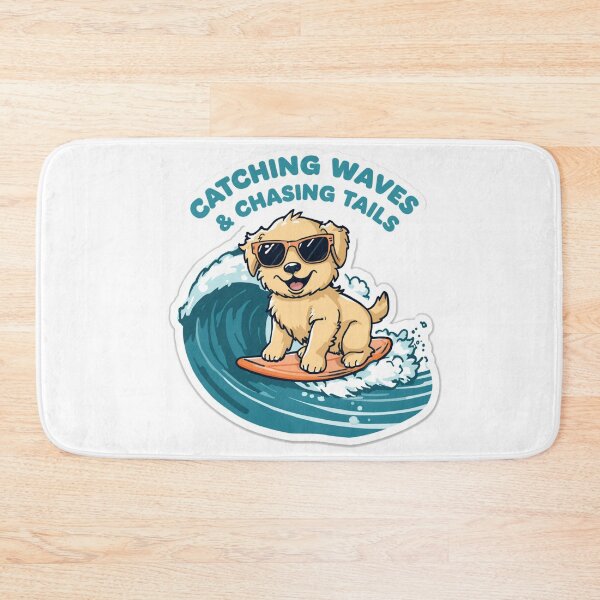 Item preview, Catching Waves & Chasing Tails | Cute Surfing Dog Puppy designed and sold by AMBAYK.