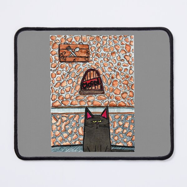 Item preview, Grumpy Black Cat Outside Closed Diner - Funny Cartoon Illustration designed and sold by Youknowmeasmax.