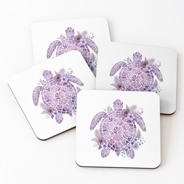 Item preview, Sea Turtle Watercolor Purple Tropical Hibiscus Flowers  designed and sold by SOUFIANE1991.