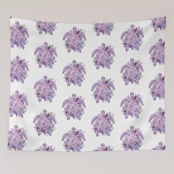 Item preview, Sea Turtle Watercolor Purple Tropical Hibiscus Flowers  designed and sold by SOUFIANE1991.