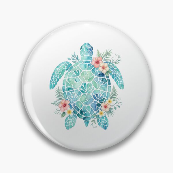 Item preview, Sea Turtle Watercolor Blue Tropical Hibiscus Flowers designed and sold by SOUFIANE1991.
