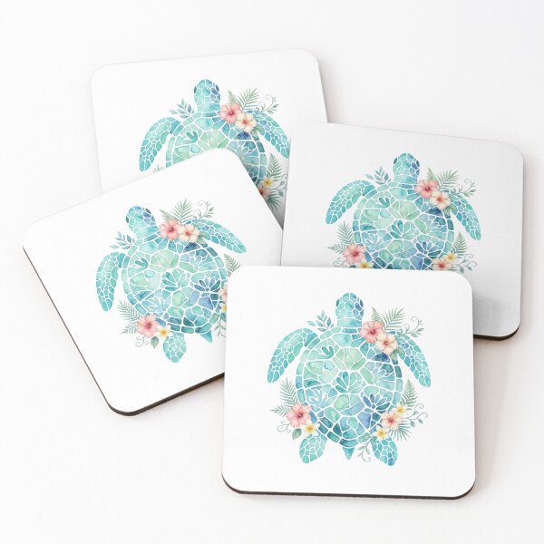 Item preview, Sea Turtle Watercolor Blue Tropical Hibiscus Flowers  designed and sold by SOUFIANE1991.